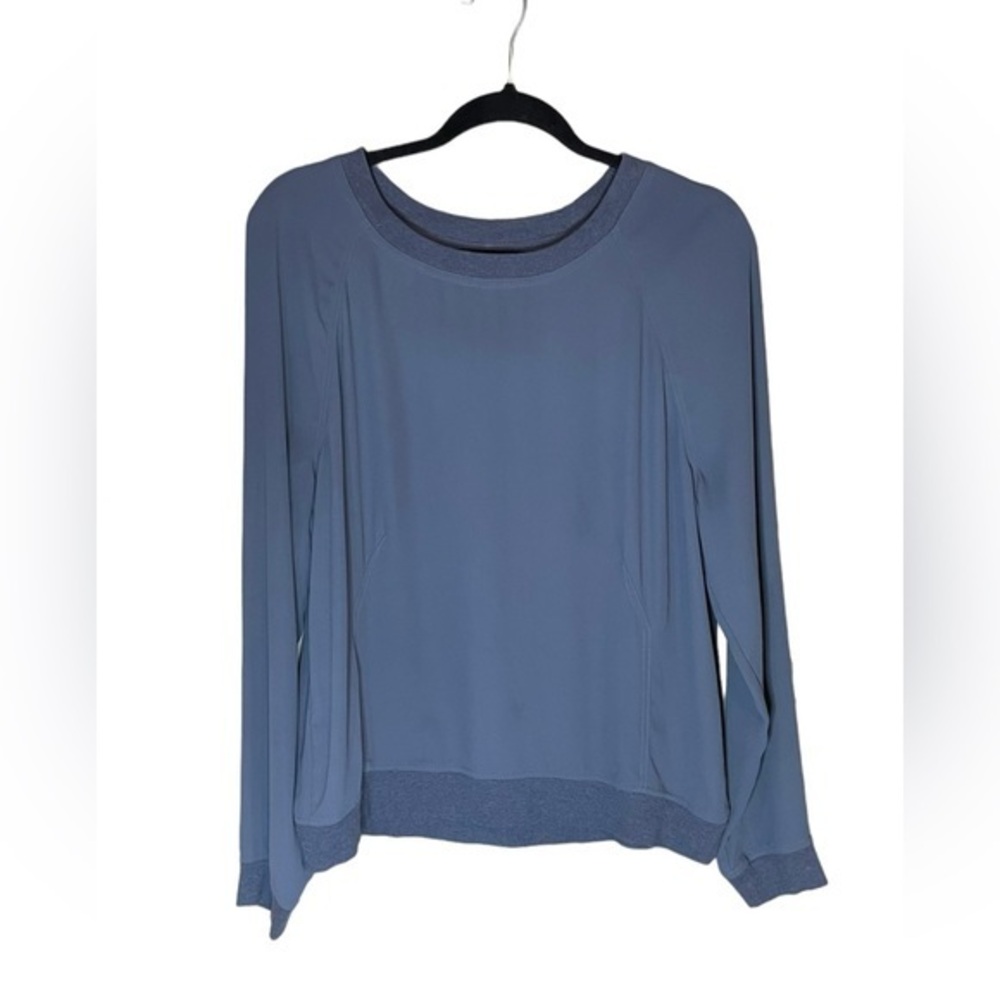 Lou & Grey Long Sleeve Sheer Grey Top Blouse with Contrasting Hems Size Medium